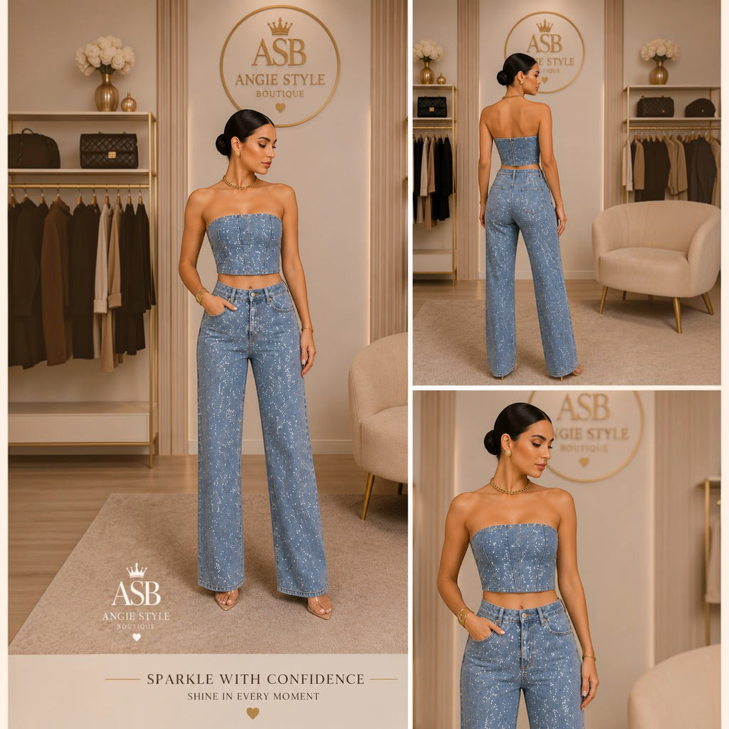 Two-Piece Denim Corset and Pants Set | Angie Style Boutique
