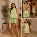 Lime Green Tiered Ruffle Backless Mini Dress