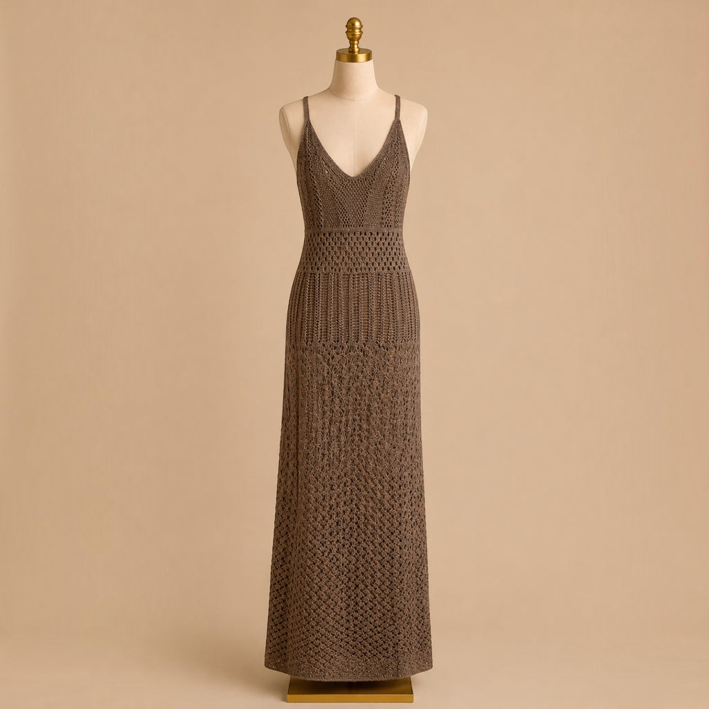 Mocha Crochet Knit Maxi Dress