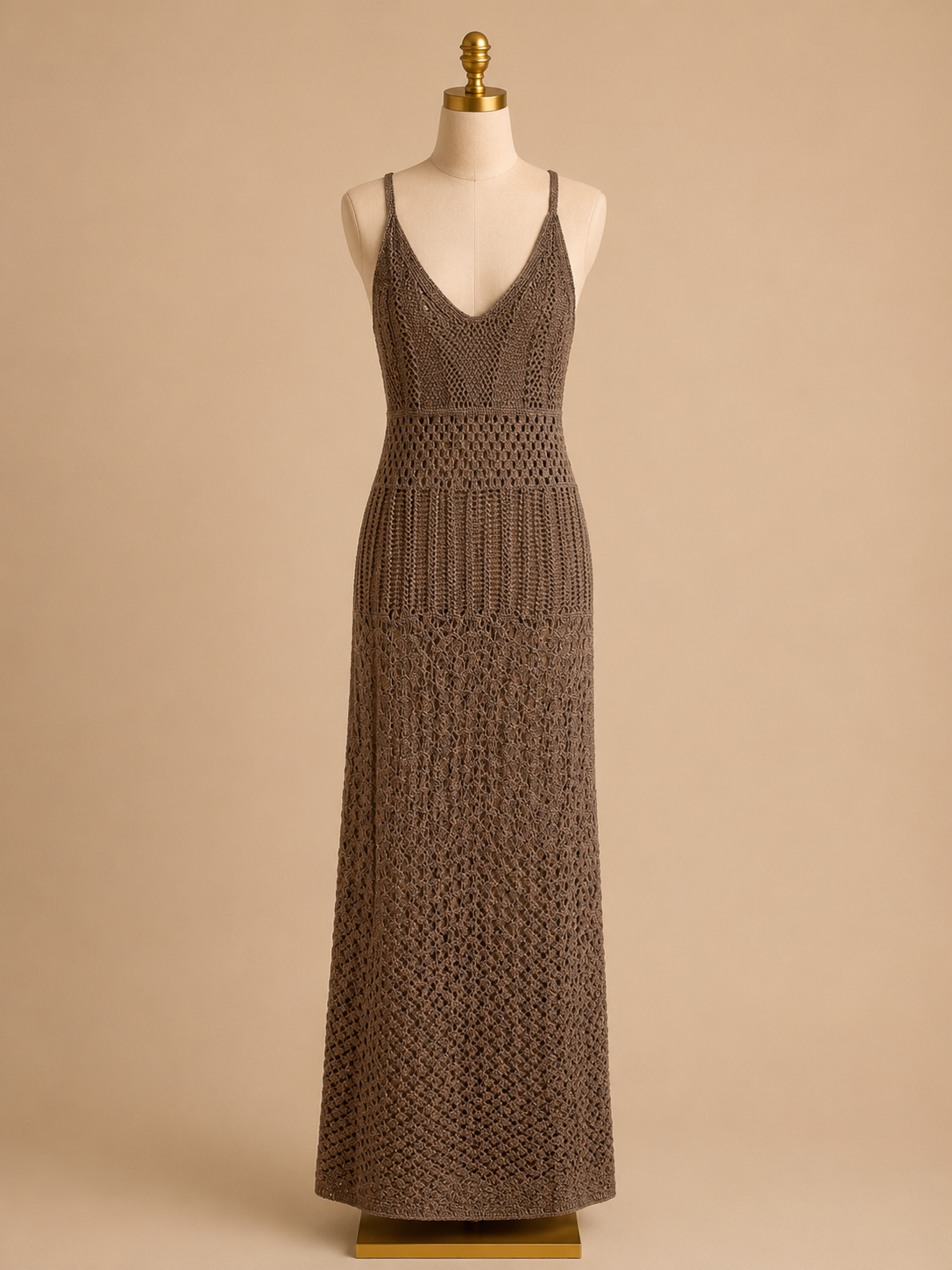 Mocha Crochet Knit Maxi Dress