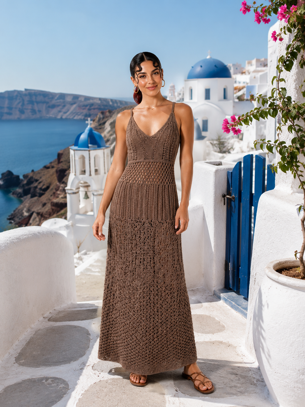 Mocha Crochet Knit Maxi Dress