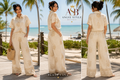 Cream Floral Embroidered Two-Piece Resort Set