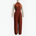 Halter Neck Pleated Wide-Leg Jumpsuit