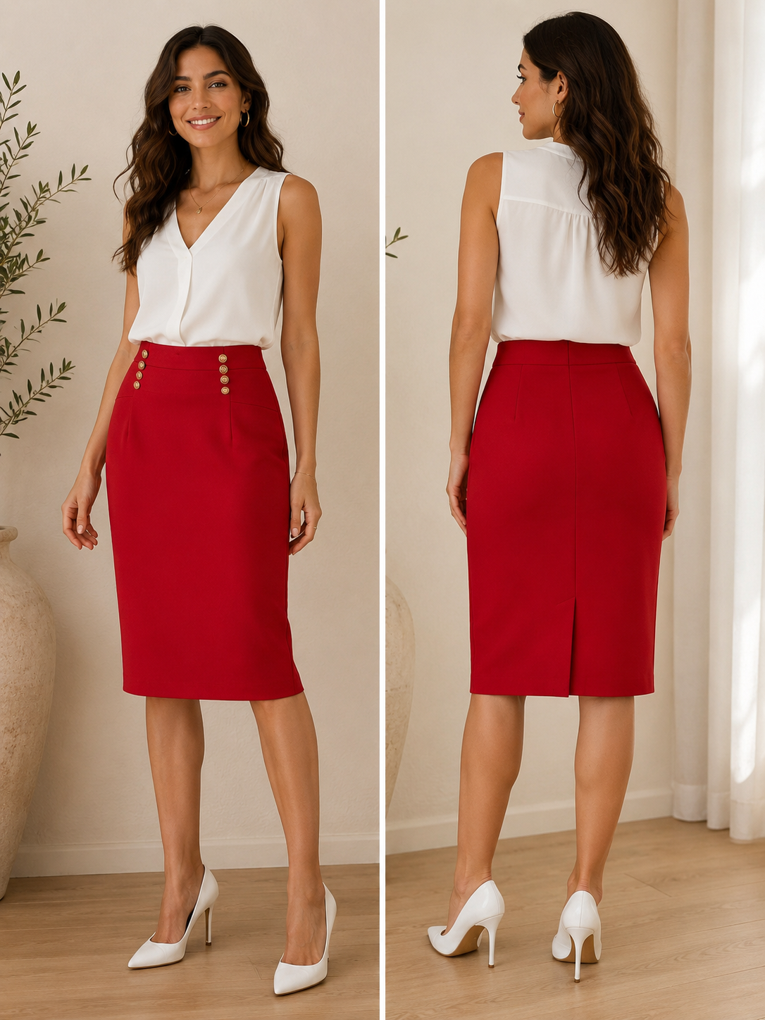 Olivia & Martin Gold Button Pencil Skirt
