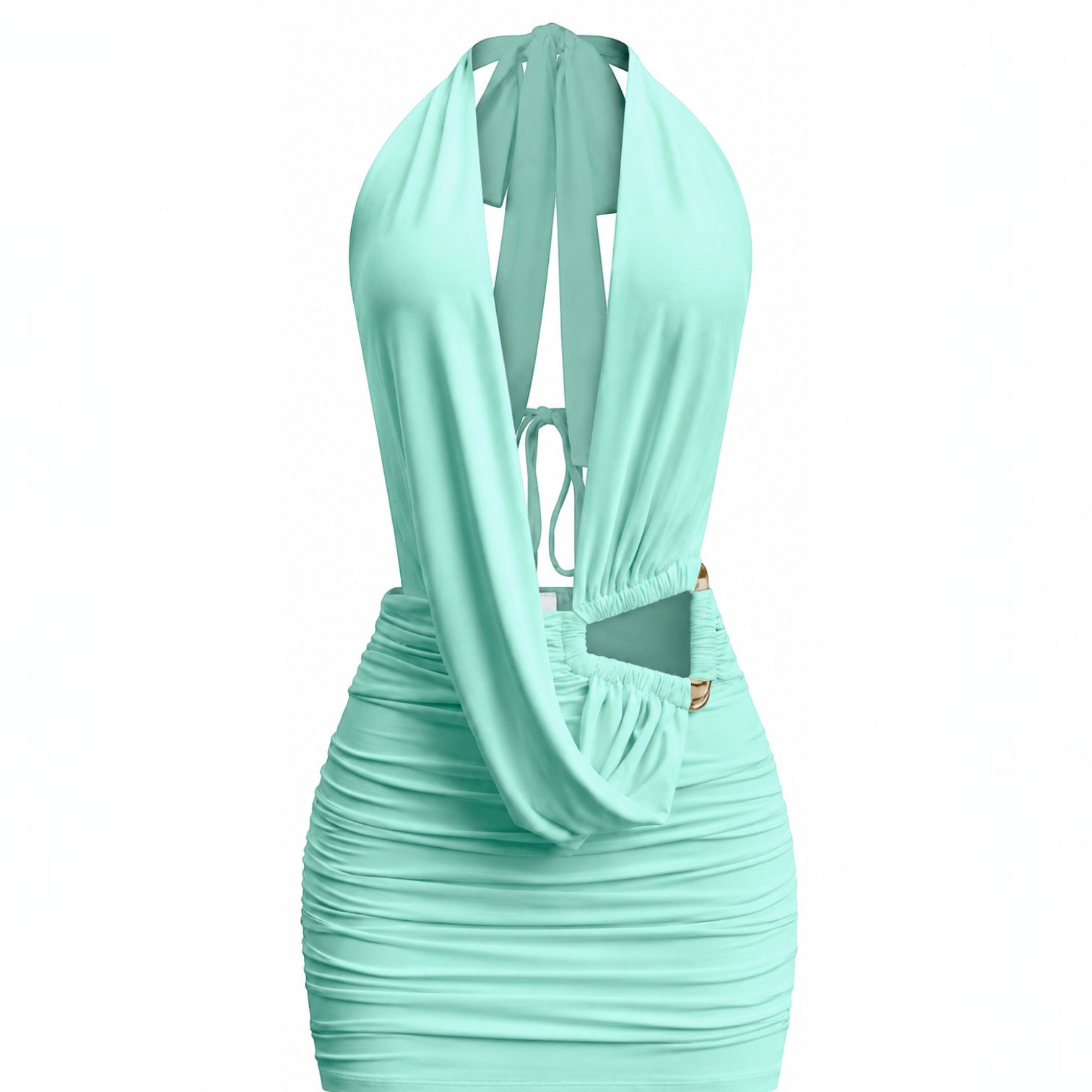 Sleeveless Cowl Neck Halter Mini Dress