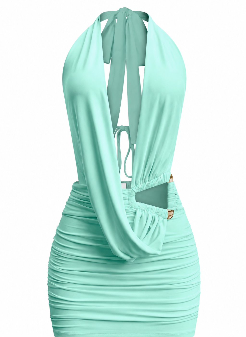 Sleeveless Cowl Neck Halter Mini Dress