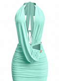 Sleeveless Cowl Neck Halter Mini Dress