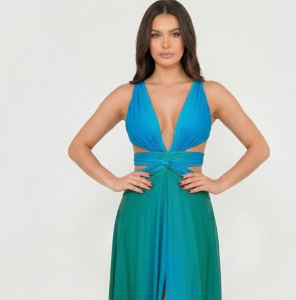 Ombre Mesh Cutout Detailed Maxi Dress