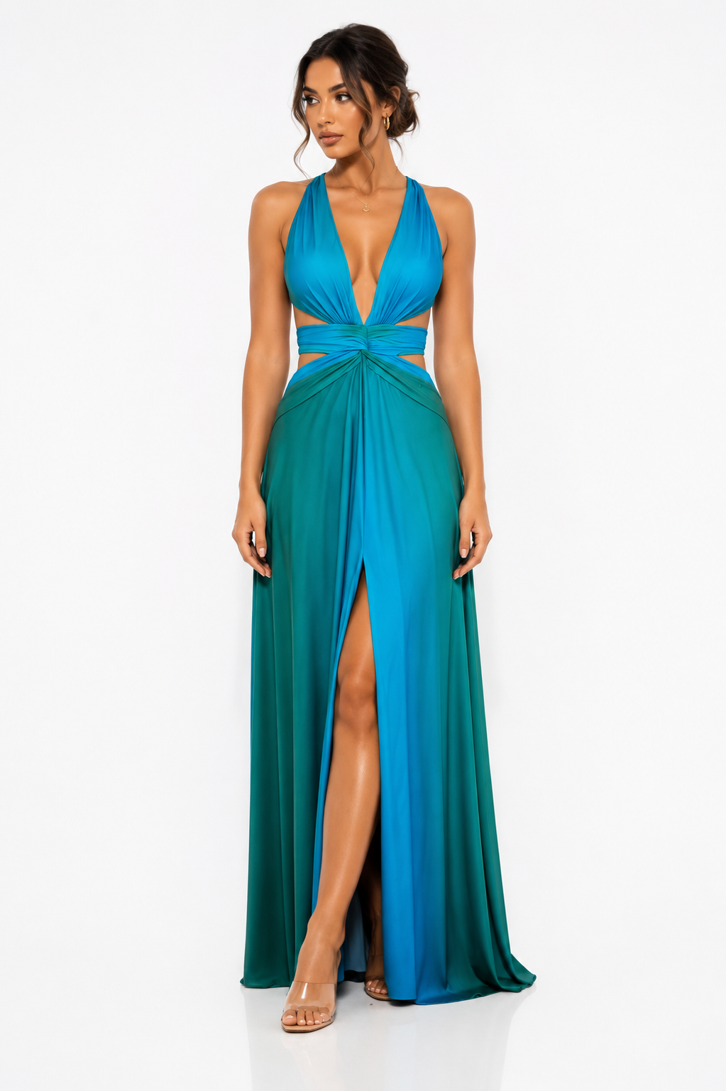 Ombre Mesh Cutout Detailed Maxi Dress