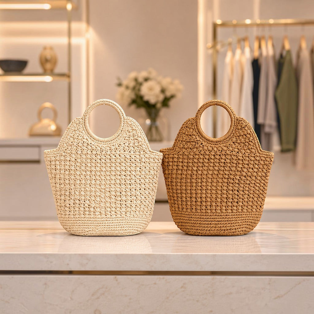 Woven Straw Tote Bag with Circular Handles | Angie Style Boutique
