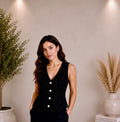 Black Textured Button Vest