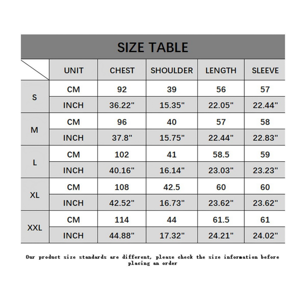 Angie Style Boutique size chart for vintage deerskin velvet double-breasted slim-fit jacket with measurements