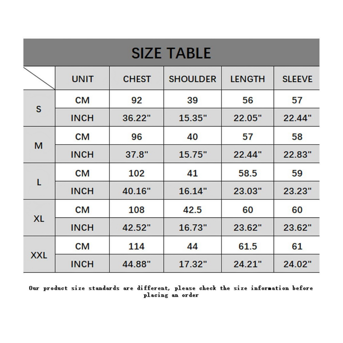 Angie Style Boutique size chart for vintage deerskin velvet double-breasted slim-fit jacket with measurements