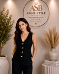 Hearts of Angels Black Textured Button Vest