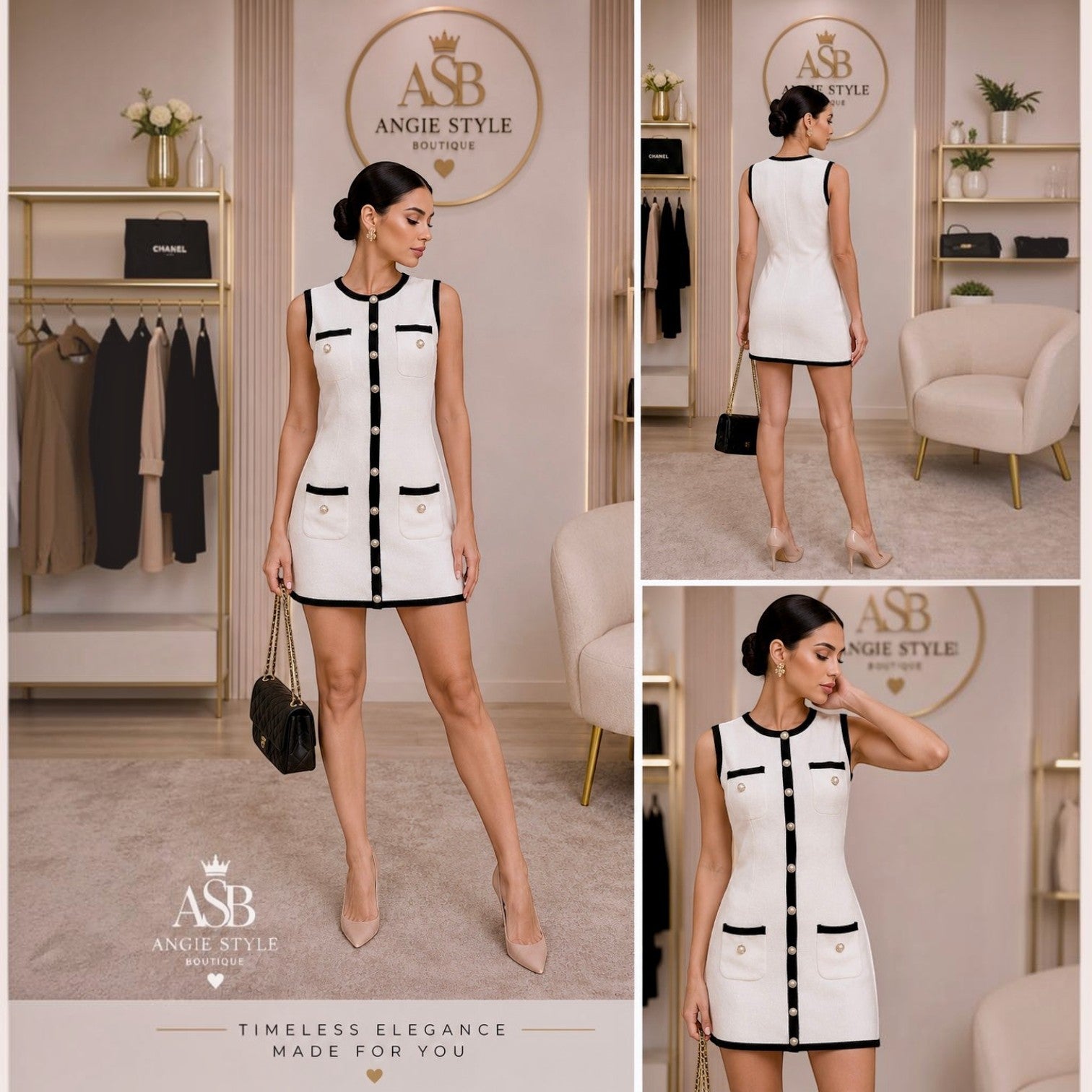 White Contrast Trim Blazer Mini Dress | Angie Style Boutique