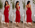 No Comment Red Halter Bodycon Midi Dress