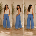 SOHO Embroidered Chambray Wide-Leg Pants