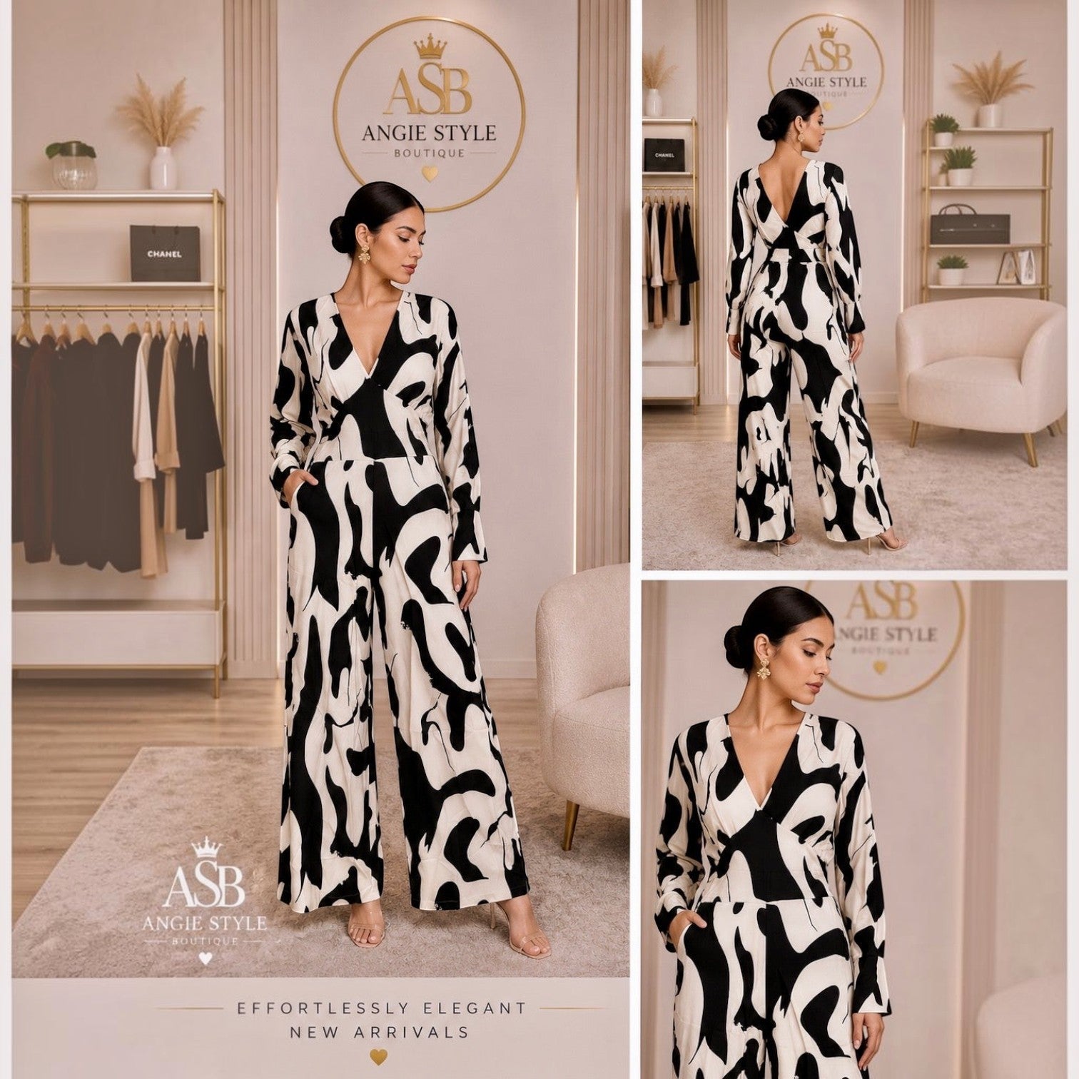 Black and White Abstract Print Two-Piece Set | Angie Style Boutique