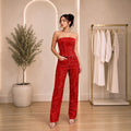 Red Strapless Corset & Wide-Leg Pants Two-Piece Set | Angie Style Boutique