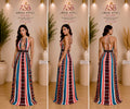 Printed Lace-Up Halter Maxi Dress