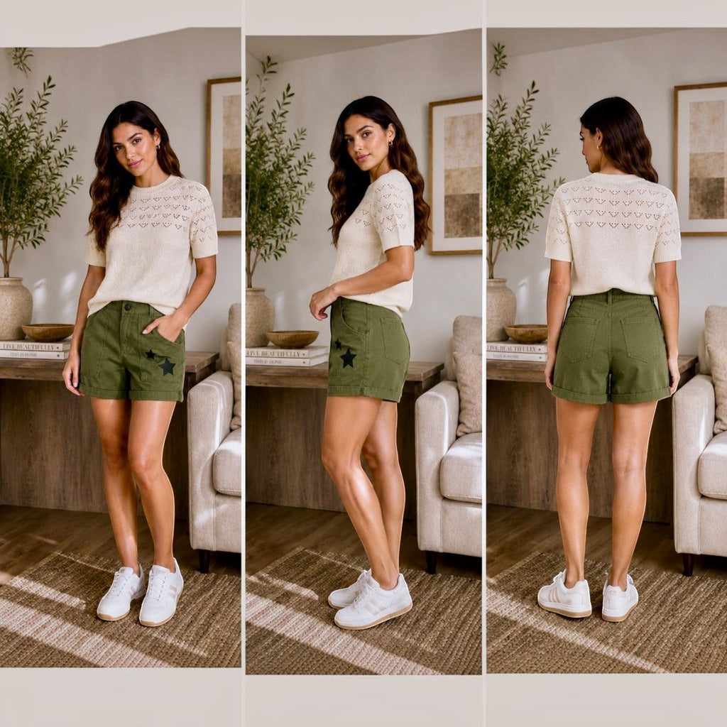 Olive Utility Star Patch Shorts
