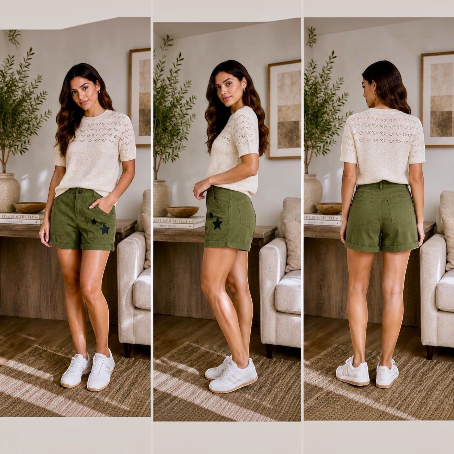 Olive Utility Star Patch Shorts