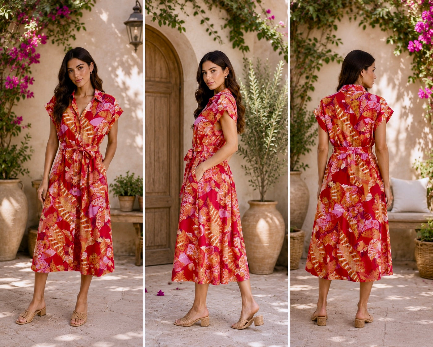 Mille Gabriella Tropical Print Belted Midi Dress