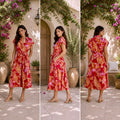 Tropical Print Belted Midi Dress