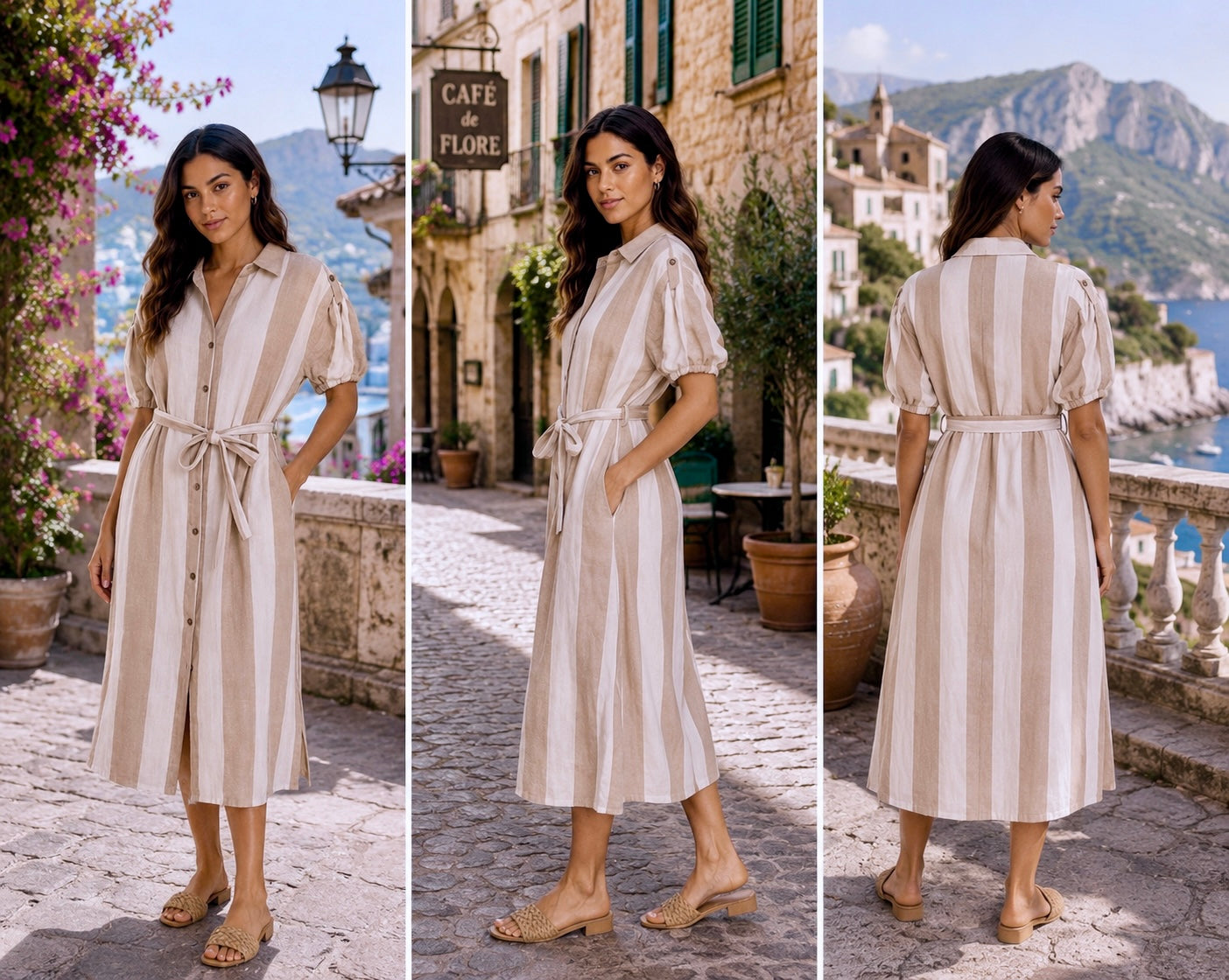 Mille Gabrielle Striped Belted Midi Shirt Dress