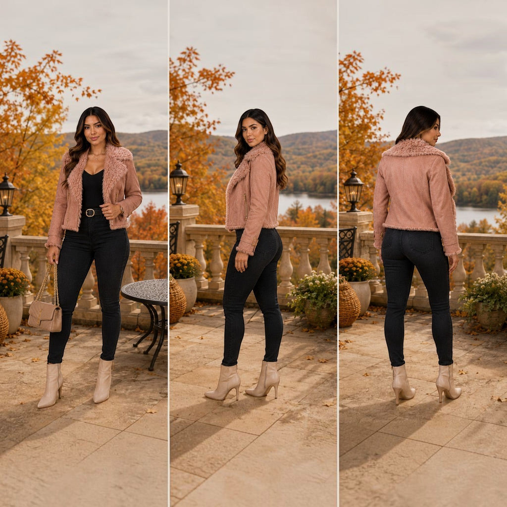 Luxure Faux Blush Faux Suede Moto Jacket