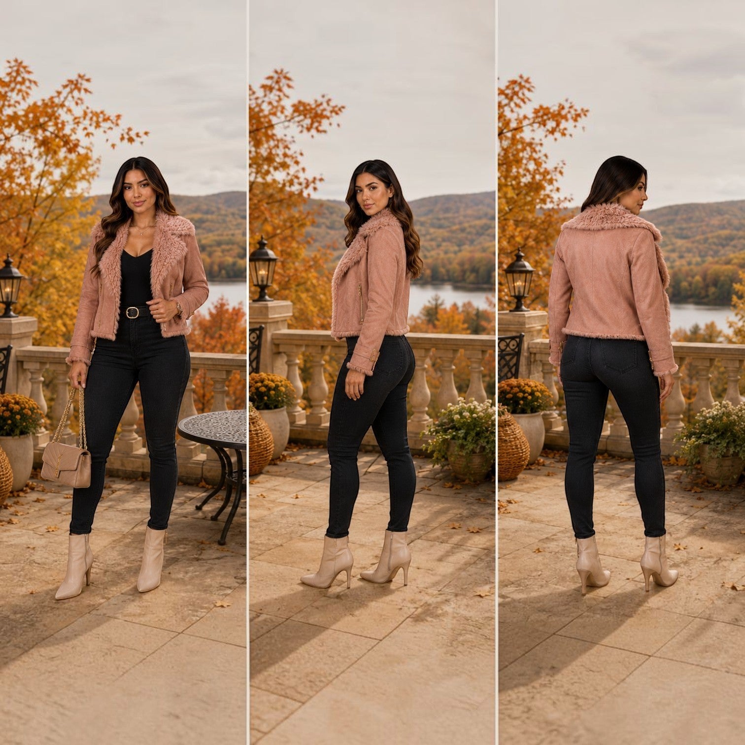 Luxure Faux Blush Faux Suede Moto Jacket