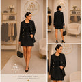 Angie Style Boutique black sleeveless blazer mini dress with gold crest buttons and notch lapel in a tailored fit.