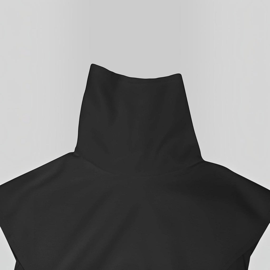 Angie Style Boutique black sleeveless maxi dress featuring a structured shawl collar in a soft cotton-blend fabric.
