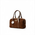 Angie Style Boutique Steve Madden brown suede satchel with leopard print scarf and circular mirror charm