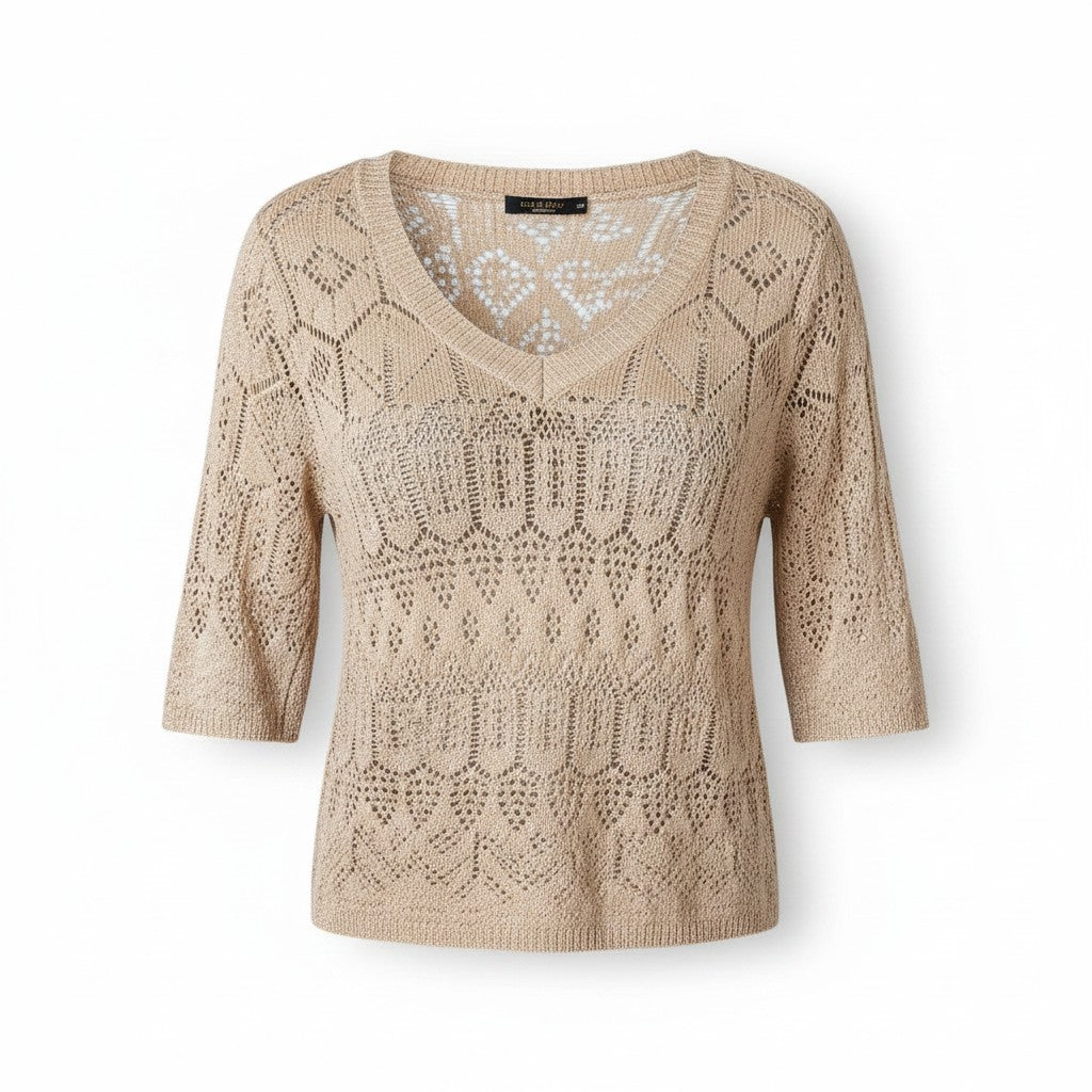 Beige Lace Long Sleeve Blouse.