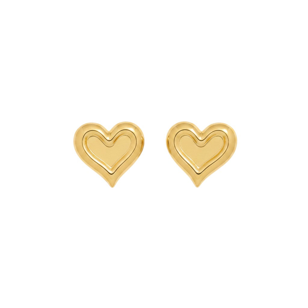 Angie Style Boutique gold chunky heart-shaped earrings with a high-polish finish for a minimalist statement look.