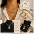 Angie Style Boutique gold chunky link chain necklace with a pavé cubic zirconia heart pendant on a model