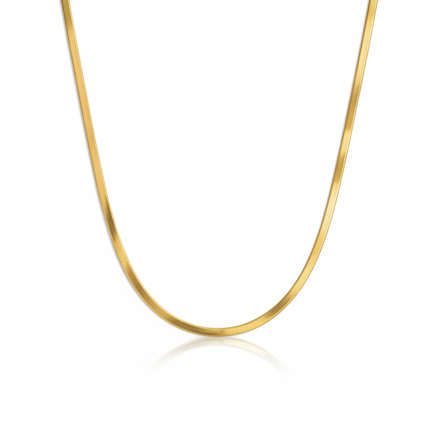 Angie Style Boutique 18k gold-plated flat herringbone chain necklace with a high-polish finish.