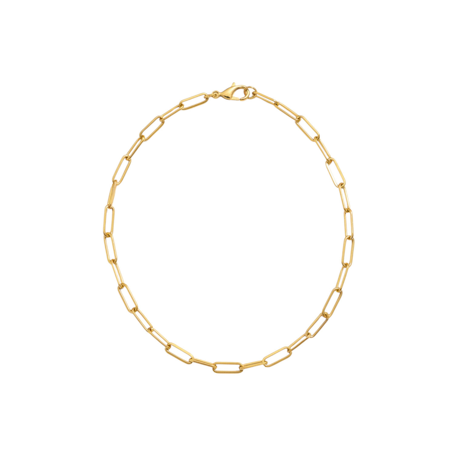 Angie Style Boutique gold paperclip chain necklace with elongated polished oval links and a lobster claw clasp.