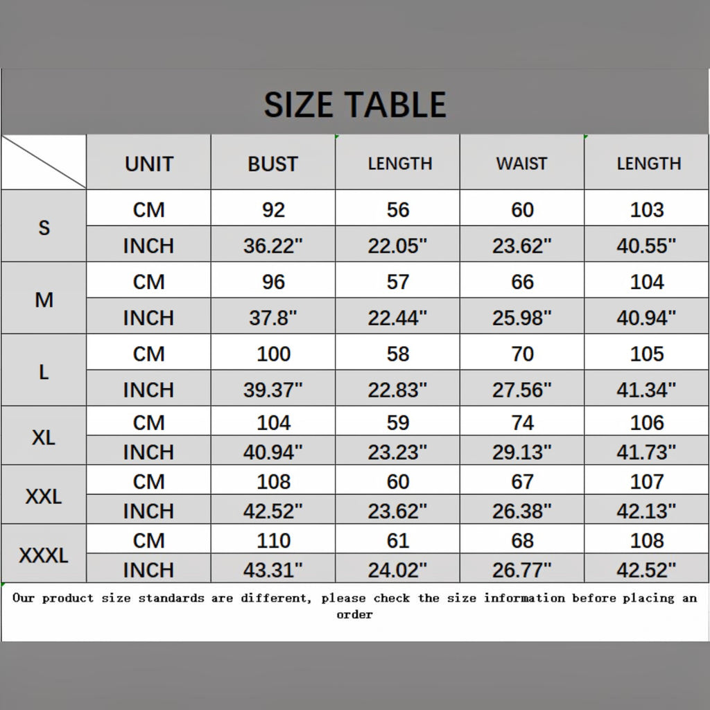 Angie Style Boutique size chart table for short-sleeve shirt and trouser co-ord set with measurements in cm and inch