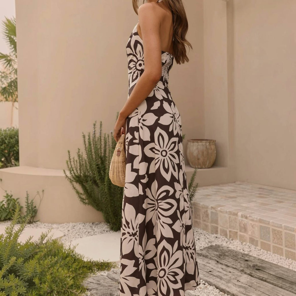 Printed Halter Off-Shoulder Bodycon Dress