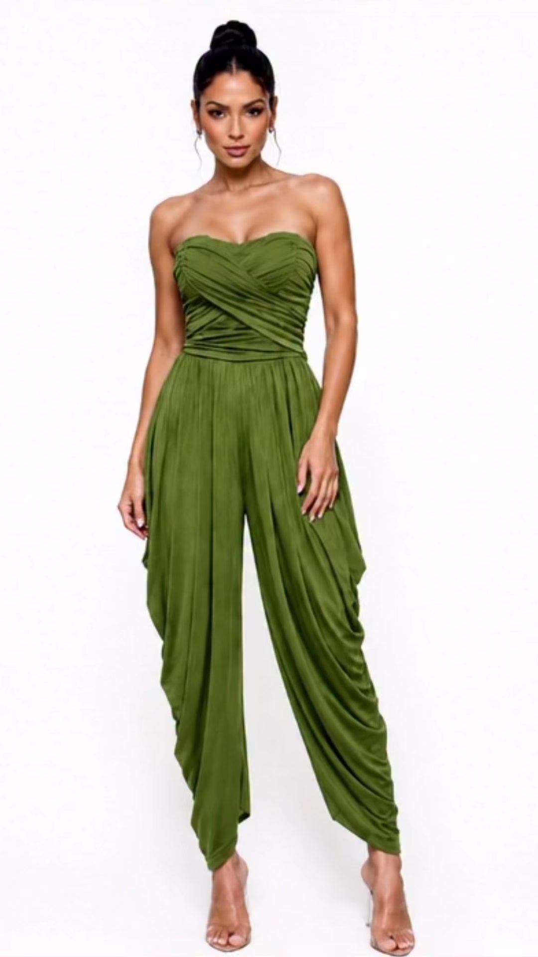 Strapless Mint Green Jumpsuit with Front Bow Detail